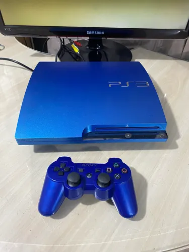Ps3 Slim Splash Blue 1 Controle + Jogos + Cabos + de 3 mil Jogos