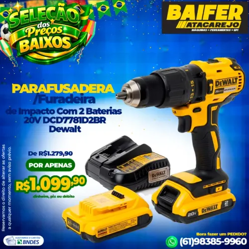 Parafusadeira/Furadeira de Impacto Com 2 Baterias 20V DCD7781D2BR Dewalt