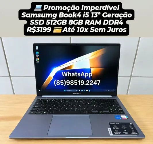 Promoção Notebook Samsung Book4 i5 13ª Geração SSD 512GB Até 10x Sem Juros