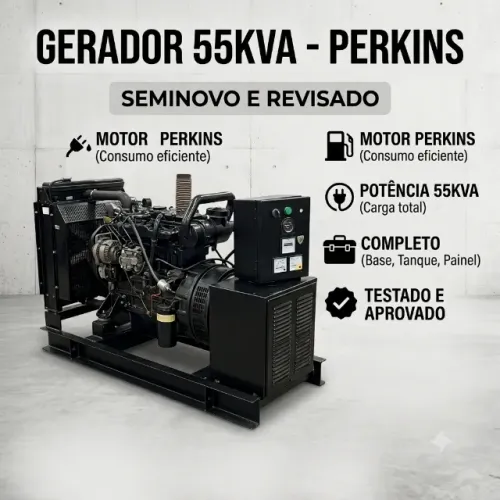 GERADOR DE ENERGIA 55KVA - MOTOR PERKINS (SEMINOVO E REVISADO)