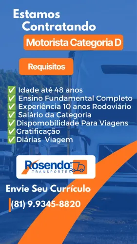 Vagas para Motorista Categoria D