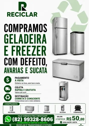 GELADEIRA E FREEZER COM DEFEITO OU AVARIAS? COMPRAMOS E COLETAMOS NO SEU ENDEREÇO! 