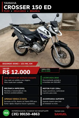 Yamaha Crosser 150 ED Flex 2015 - Abaixo da FIPE / Segurada