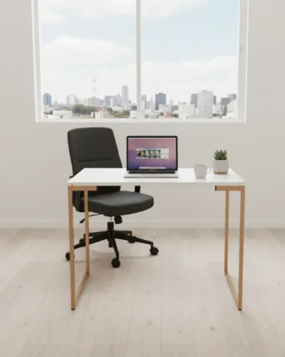 Mesa Escrivaninha Moderna Branco com Dourado