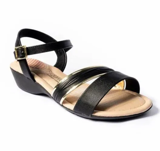 Sandália Feminina Ortopédica Baixo Modare Conforto 34 Preta e Dourada