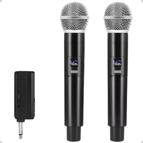 Microfone Dinâmico Sem Fio Tomate MT-3301 Preto Profissional 2 Unidades