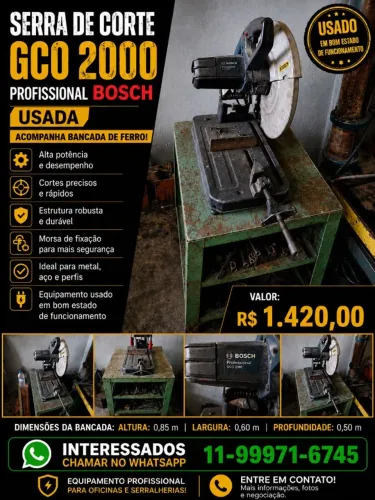 SERRA DE CORTE GCO - PROFISSIONAL 2.000 BOSCH C/ BANCADA DE FERRO