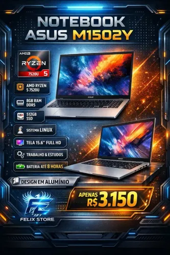Notebook Asus Ryzen 5 7520U 8GB DDR5 SSD 512GB Tela 15.6 Rápido