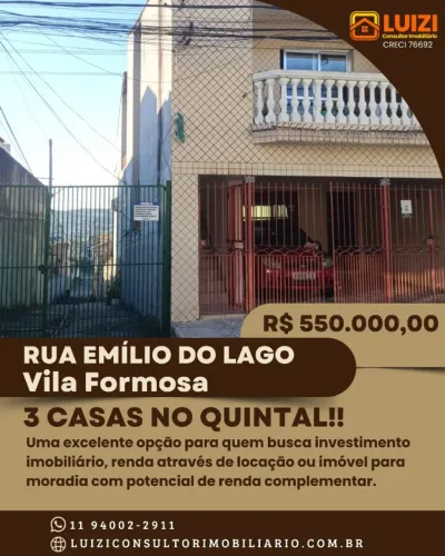 MÓVEL À VENDA - RUA EMÍLIO DO LAGO, Nº 265 E 267 - VILA FORMOSA