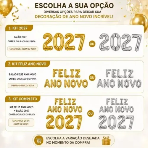 Shopee Oferta Especial Kit Balões 2027 Prata e Dourado para Réveillon