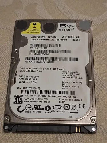 Disco Rígido Interno Hd Sata 80gb 2,5 P/noteboock