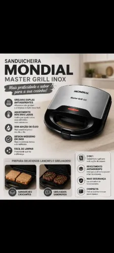 Sanduicheira e Grill Master Grill Inox Mondial 