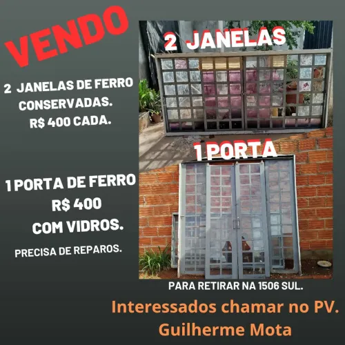 Descontão! Tudo por R$1000! Vendo 1 Porta e 2 janelas. Para retirar na 1506 Sul de Palmas