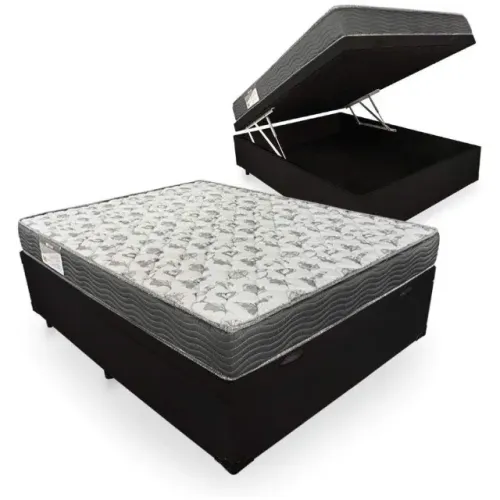 Base Box Baú Casal Preta com Colchão Casal Misto D33 Ortobom - Entrega Rápida! 