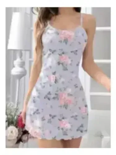 Camisola Curta Feminina Floral Com Renda E Alcinha