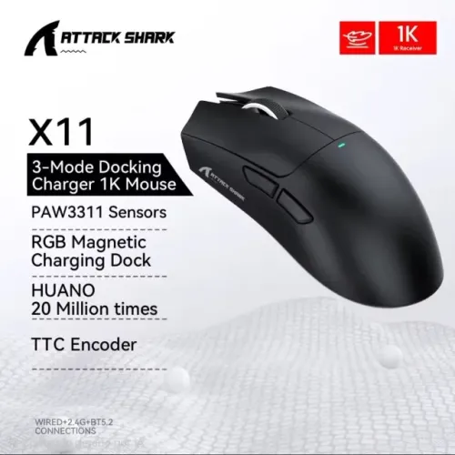 Mouse Novo para jogos sem fio Attack Shark R1 X1118K DPI PAW3311, Tri-Mode Bluetooth/2,4 G
