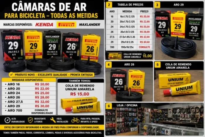 CÂMARAS DE AR PARA BICICLETA - TODAS AS MEDIDAS
