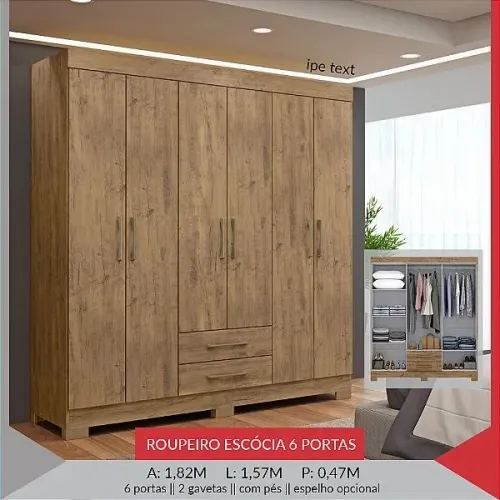 Guarda roupa 6 portas - Ipê Tex 