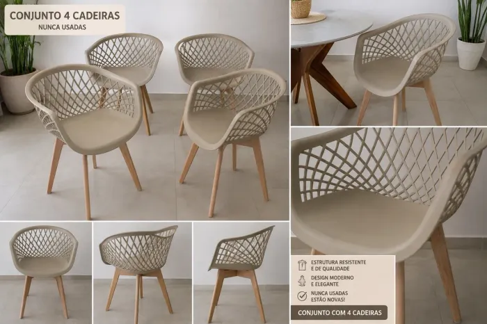 Conjunto 4 Cadeiras com Braço em Madeira - Novas, Nunca Usadas