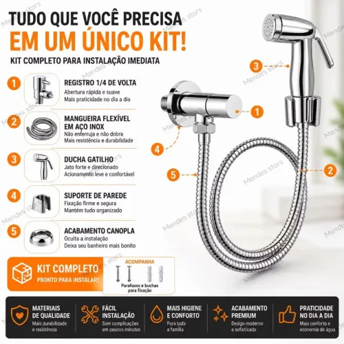 Kit Ducha Higiênica Completa com Registro 1/4 de Volta Cromada