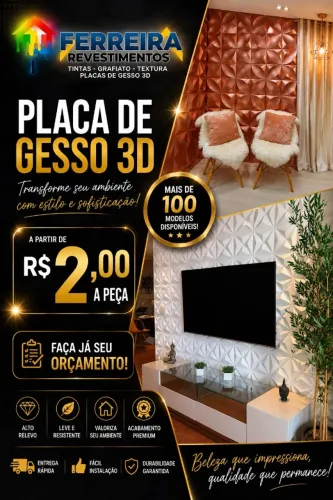 Placa de gesso 3d a partir de R$2,00 a peça, mais de 100 modelos disponíveis