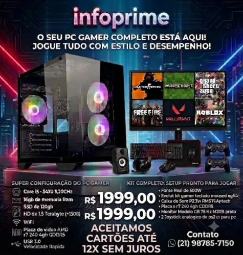 Pc Gamer Novo Lacrado, Core i5 com 16gb de ram com SSD + HD Placa De video Até 12x S/Juros