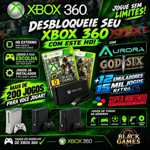 Hd com jogos para Xbox 360 bloqueado e desbloqueado - xploit
