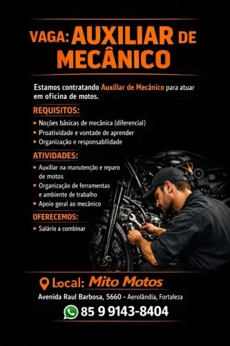 Vaga para Auxiliar de mecânico de Motos