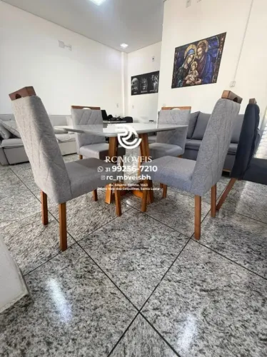 Mesa de jantar 1,20x0,80 Tampo Vidro + 4 Cadeiras Madeira maciça - Confira!