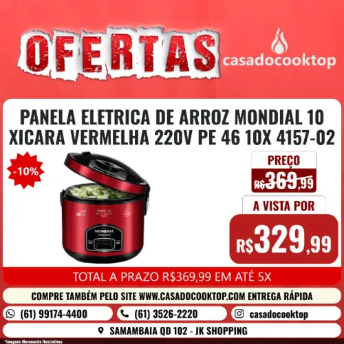 PANELA ELETRICA DE ARROZ MONDIAL 10 XICARA VERMELHA 220V PE 46 10X 4157-02