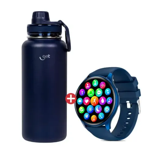Kit com Smartwatch Get Watch Easy Tela Touch AMOLED 39mm Bluetooth 5.0 Azul + Garraf