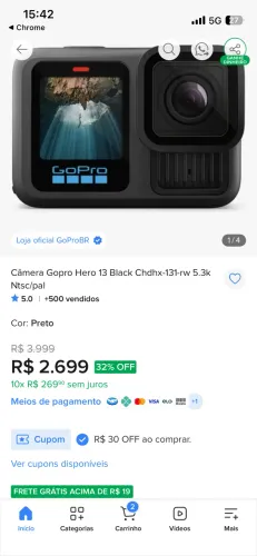 Vendo Go pro hero black 13 zerada .
