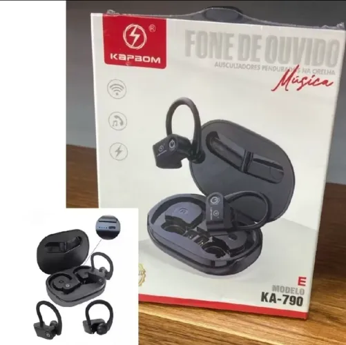 Fone Bluetooth Esportivo Kapbom KA-790E Bluetooth 5.2 com Gancho de Orelha e Estojo de Rec