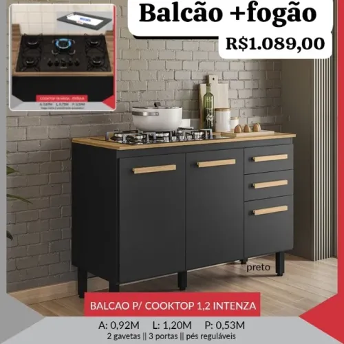 Fogão Cooktop Itatiaia + Balcão Intenza 1,20