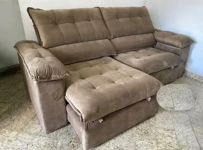 Sofá Retrátil Reclinável Berna 2,50 m Veludo Capuccino