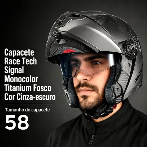 Capacete Race Tech Signal Monocolor (óculos interno) Titanium Fosco Cor Cinza-escuro Tam.