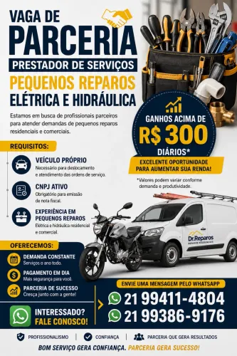 PARCERIA PARA PRESTADORES DE SERVIÇOS ? GANHOS ACIMA DE R$ 300/DIA!