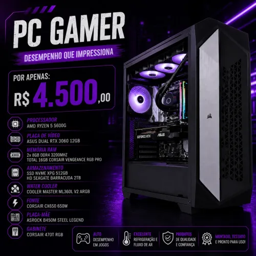 PC GAMER AMD Ryzen 5 5600G + RTX ou 3060 12GB ASUS