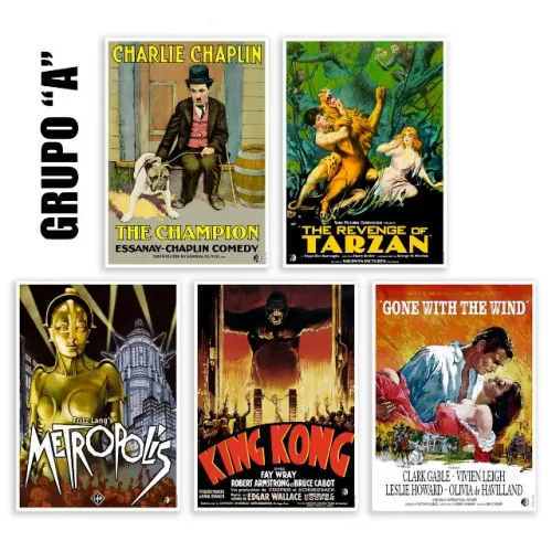 Cinco posters com reproduções de cartazes de filmes antigos - 65x46cm - GRUPO A