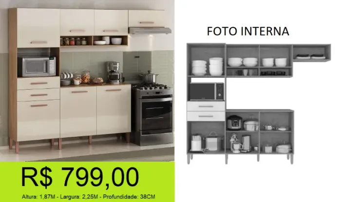 Cozinha de parede com amplo espaço interno - Parcelamos sem juros