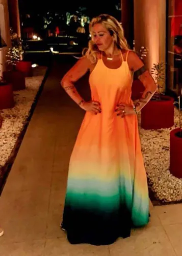 Vestido farm longo degradee em viscose
