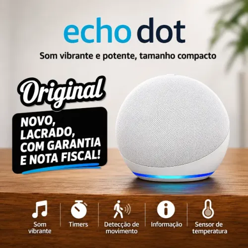Echo dot 5 branca Alexa som assistente virtual nova lacrada Nota fiscal