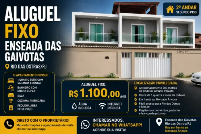 Apartamento 1 Quarto c/ Suíte e Varanda - 2º Piso | Enseada das Gaivotas