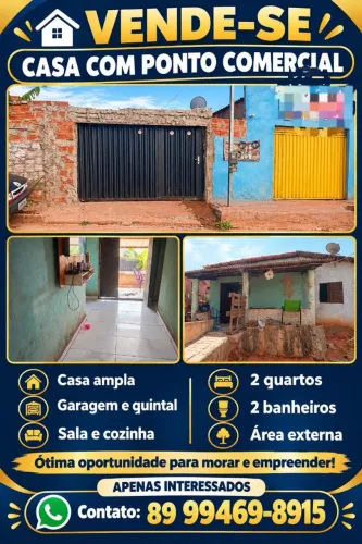 Vendo Casa com Ponto Comercial  garagem sina area  sala cozinha2 quarto 2 banheiro quintal