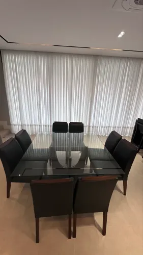 Mesa jantar tampo vidro com 8 cadeiras