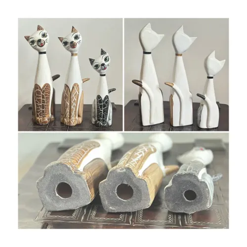Trio de Gatos Decorativos em Cerâmica
