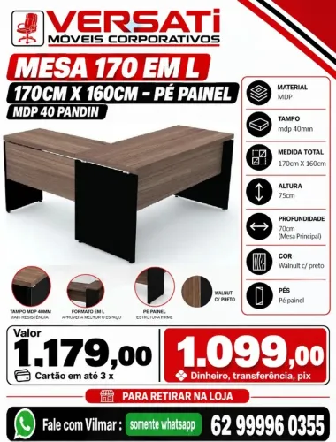 Mesa pra escritorio 170 EM L - 150cm x 160cm Pandin ( novo )