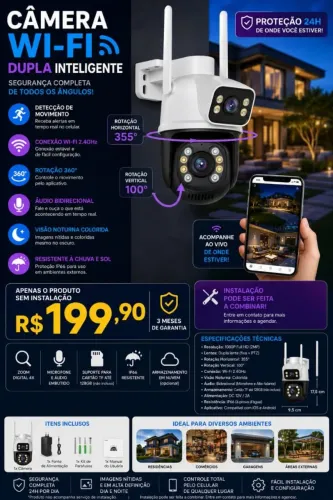 Câmera Wi-Fi Lente Dupla Com Aplicativo ICSEE