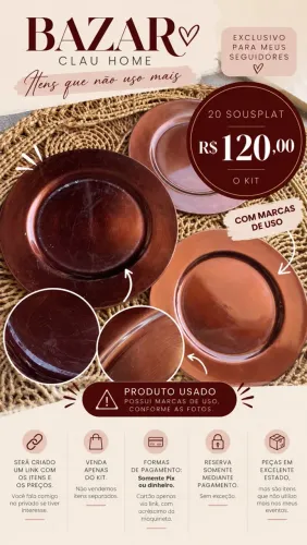 Kit com 20 sousplats - R$ 120,00