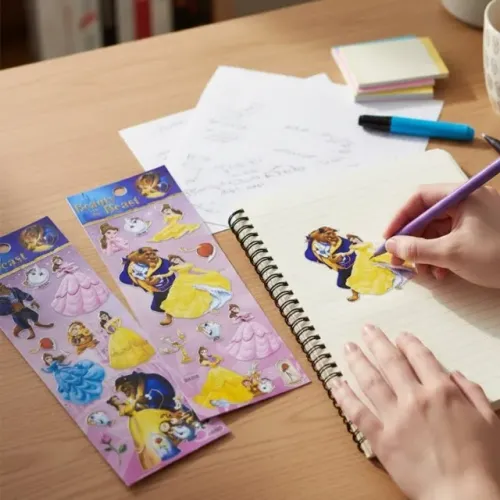 03 Cartela De Adesivo A Bela E A Fera Com Brilho Prateado